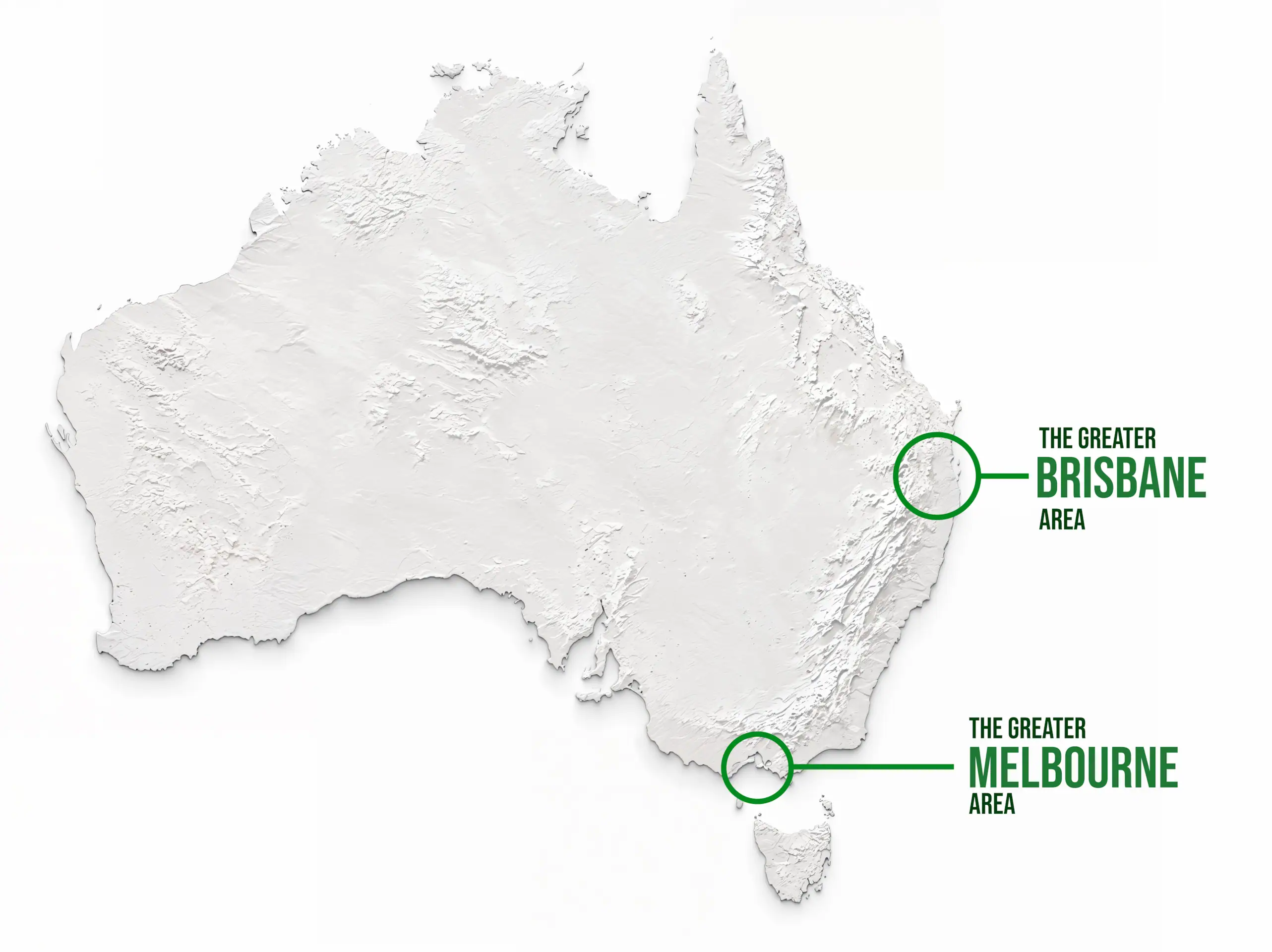 Map of Australia highlighting Probegeo's geotechnical service areas across the Greater Melbourne area, regional Victoria and the Greater Brisbane area