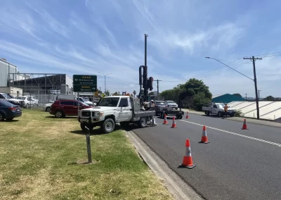 Probe Geotech's state-of-the-art geotechnical drill rig, mounted on a trusty Toyota Landcruiser, unearthing the secrets beneath Melbourne's bustling pavements, paving the way for future-proof infrastructure.