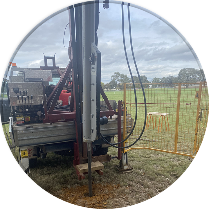 The geotechnical drill rig mounted to the Toyota Landcruiser is drilling to carry out Probe Geotechnical Services' Standard Penetration Test (SPT) process.