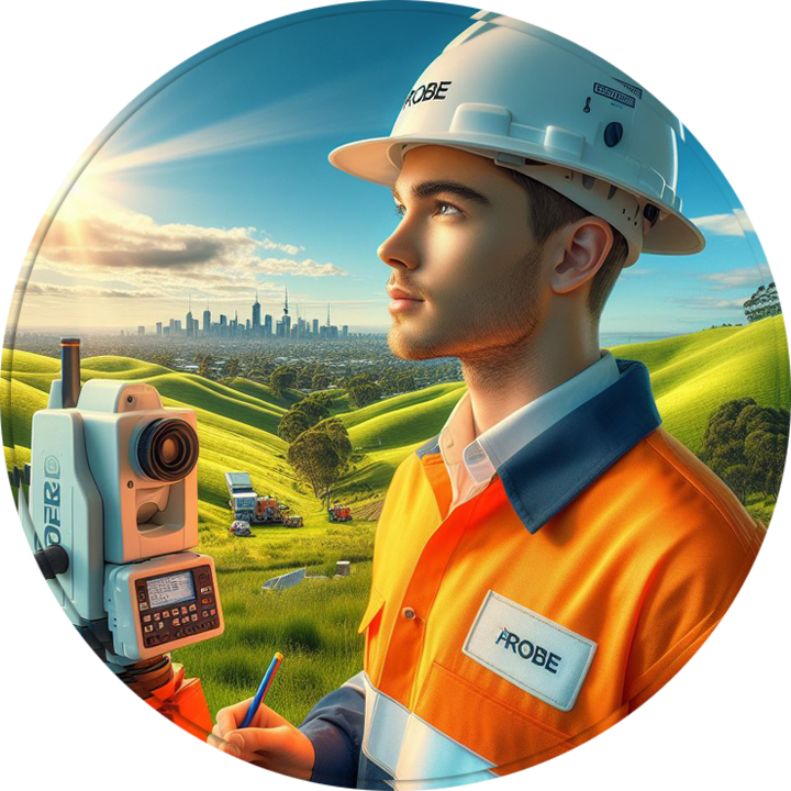 A geotechnical engineer in Melbourne, Victoria, conducts land surveying using advanced equipment, showcasing Probe Geotechnical Services' commitment to precision and expertise.