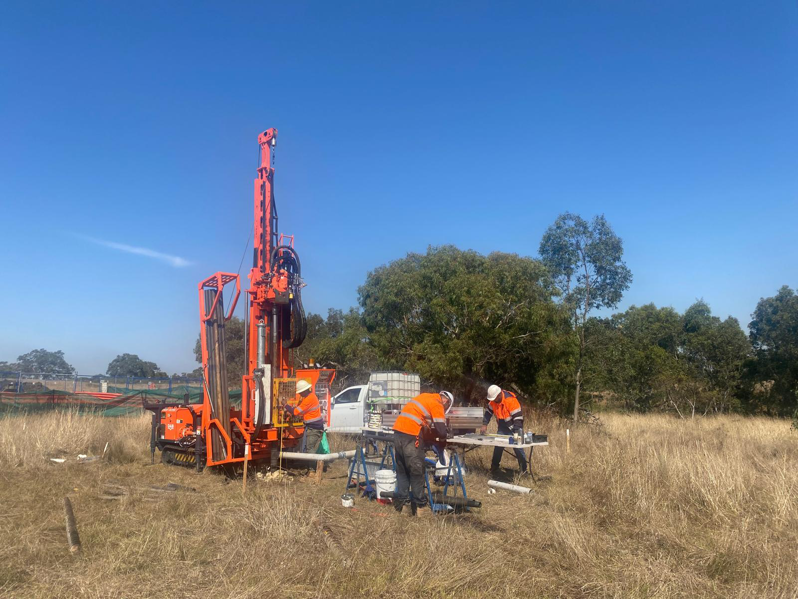 A truck-mounted drilling rig prepares for a Standard Penetration Test on a construction site in Melbourne, Victoria.